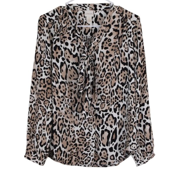 Chico's Tops - Chico's Animal Print Leopard Bow Tie Neck Blouse Business Casual Career - Size S
